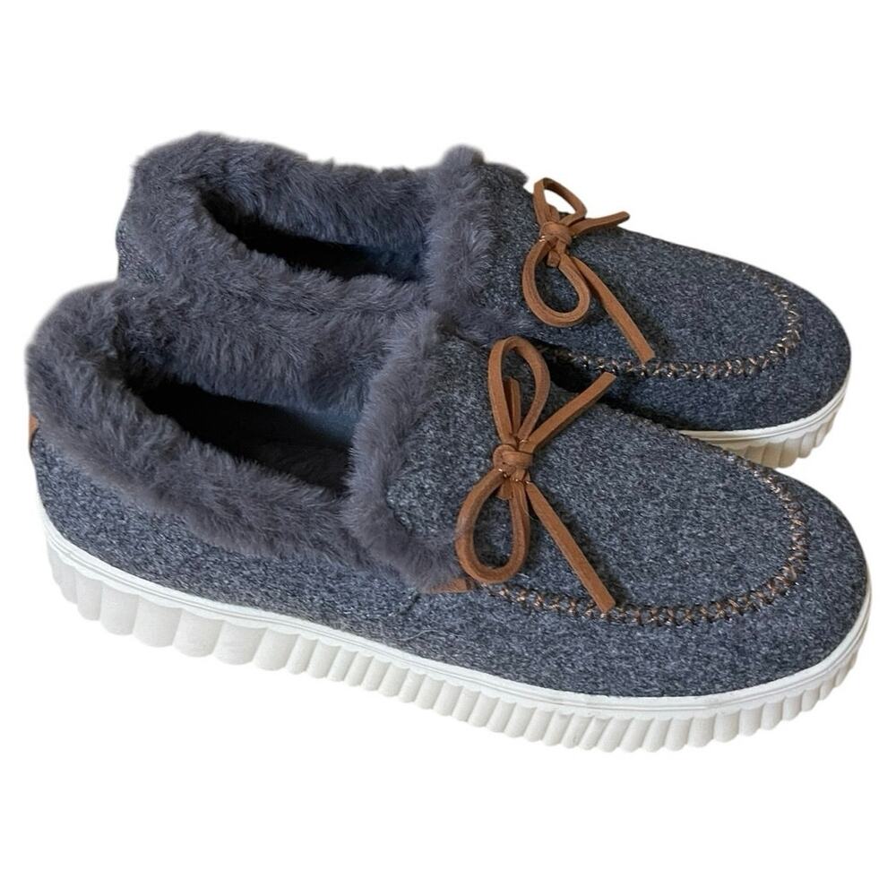 Skechers Women's Cozy Ojai Moccasin Slippers Dark Grey Size 11 NWOB